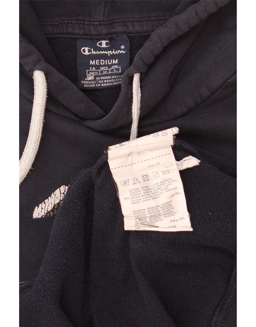 Jumper com capuz gráfico masculino Champion médio azul marinho algodão