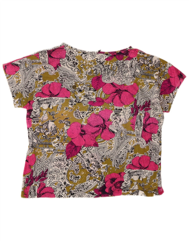 Camiseta feminina vintage UK 14 média floral multicolorida