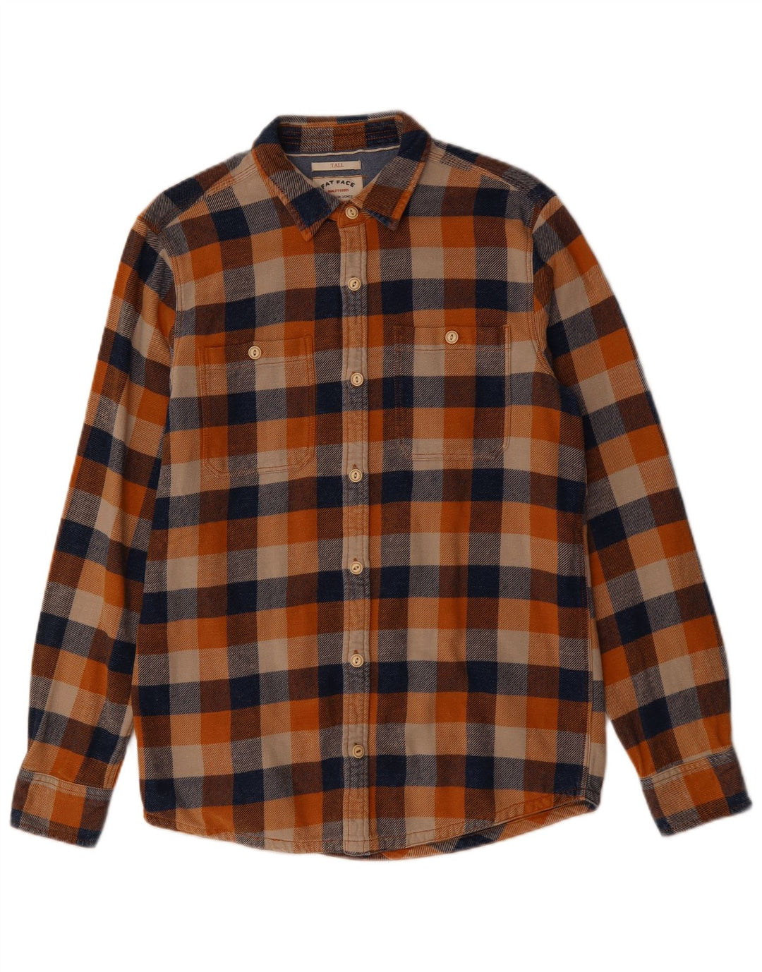 Camisa masculina de flanela alta FAT FACE de algodão xadrez multicolorido médio