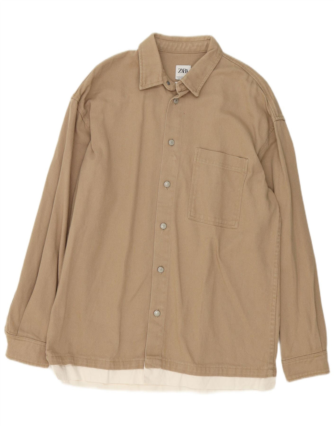 Camisa masculina Zara com ajuste relaxado, algodão colorblock bege médio