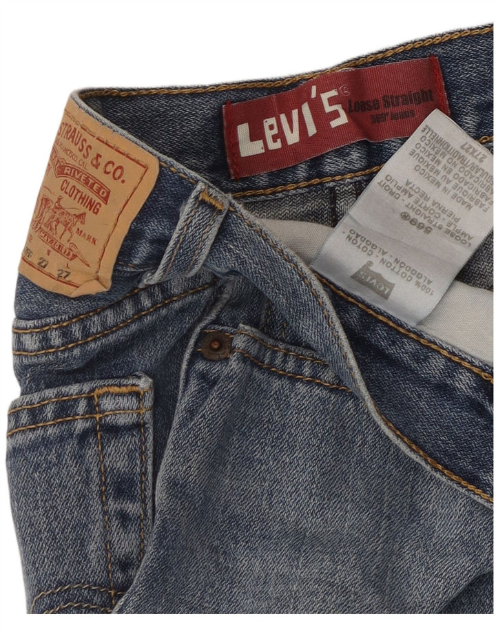 LEVI'S Girls 569 Shorts jeans desgastados com ajuste solto 13-14 anos W27 Azul