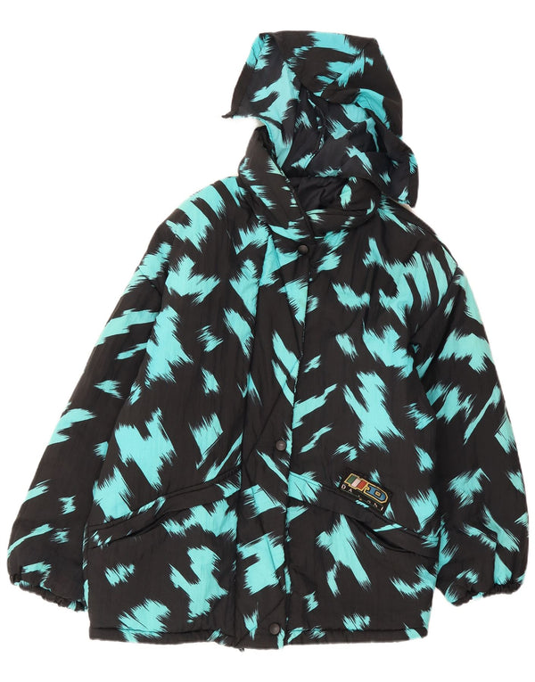 Jaqueta acolchoada com capuz feminina vintage UK 16 grande preto tie dye
