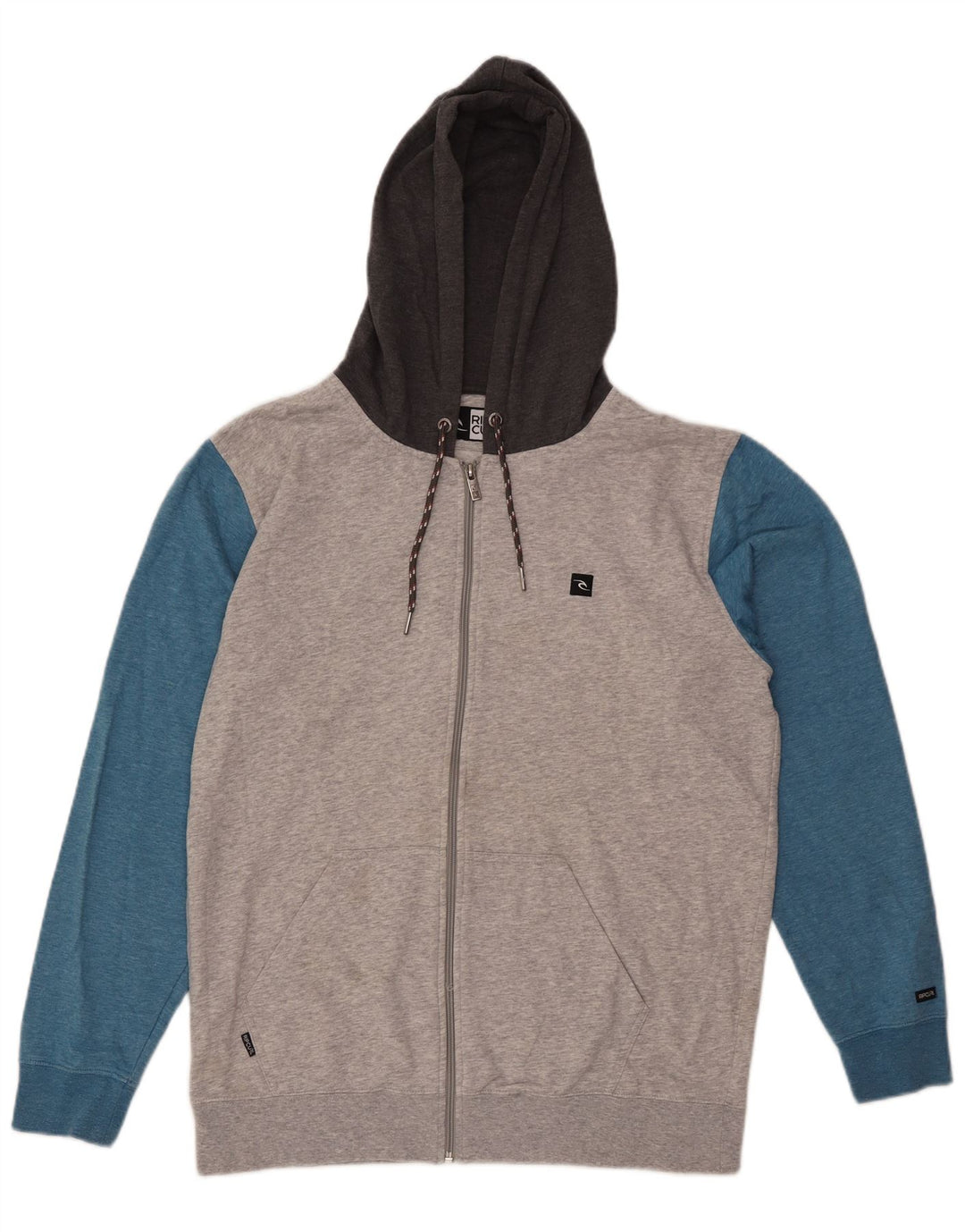 Rip Curl Suéter masculino com capuz e zíper grande bloco colorido cinza
