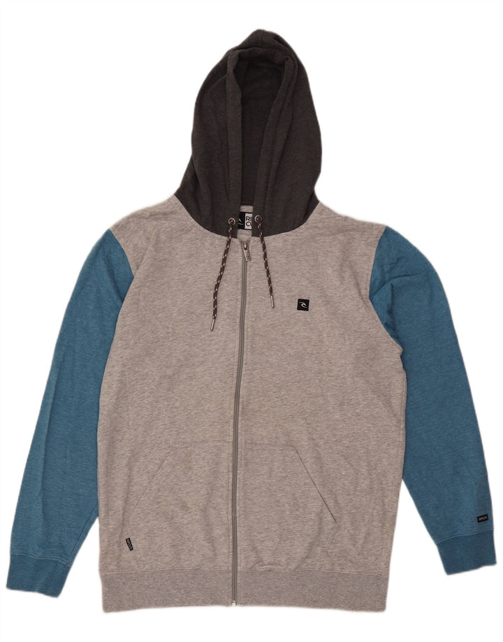 Rip Curl Suéter masculino com capuz e zíper grande bloco colorido cinza
