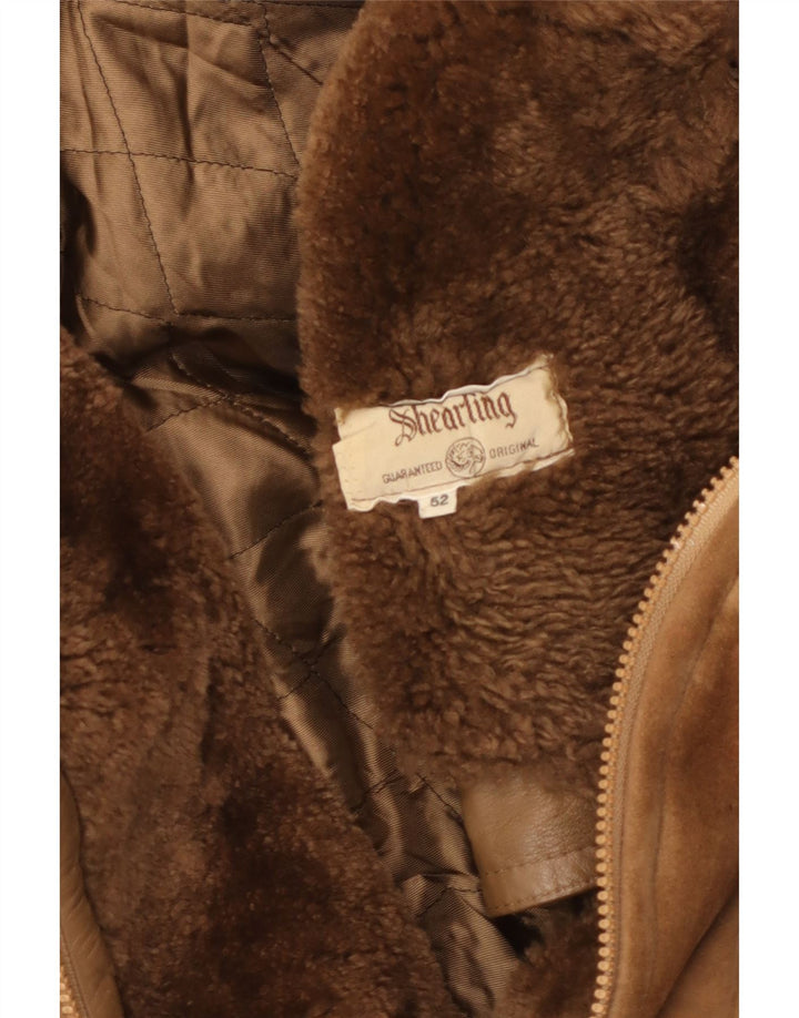 Jaqueta masculina vintage shearling IT 52 XL couro marrom