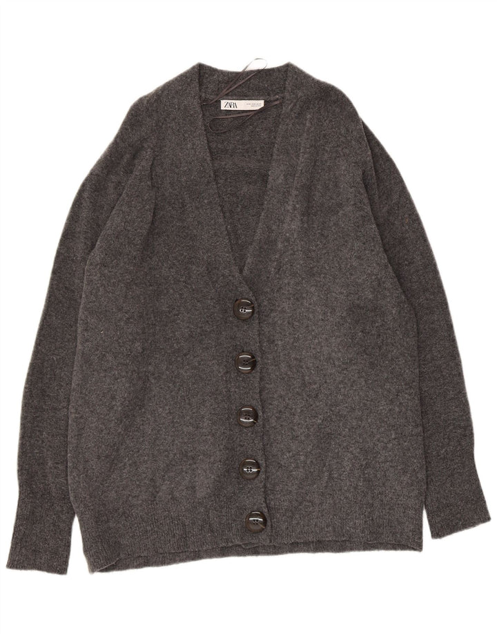Suéter cardigã feminino grande Zara Reino Unido 10 pequeno cinza nylon