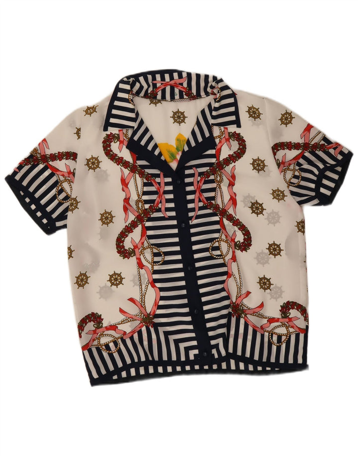 Blusa feminina vintage oversized com padrão abstrato US 4 pequena branca