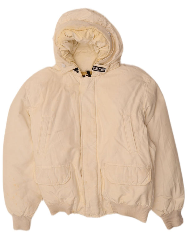 Casaco acolchoado com capuz masculino Woolrich UK 40 grande algodão branco