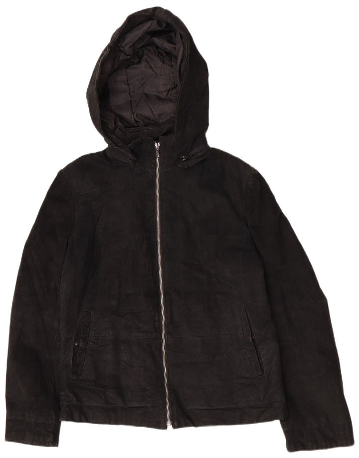 Jaqueta de couro com capuz feminino Zarro IT 42 médio preto