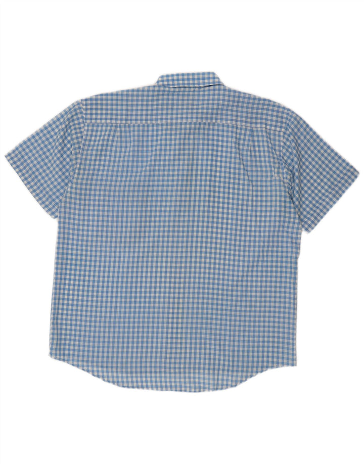 Camisa masculina vintage de manga curta grande poliéster azul guingão