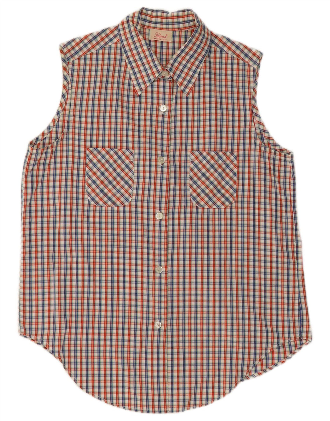 Camisa feminina vintage sem mangas UK 16 grande xadrez multicolorido