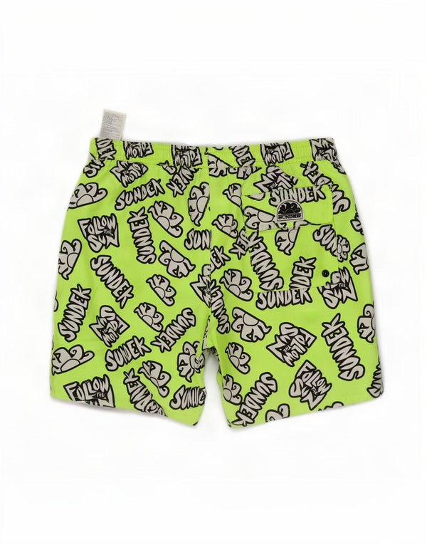 Sundek Mens Graphic Natação Shorts Poliéster Verde Médio