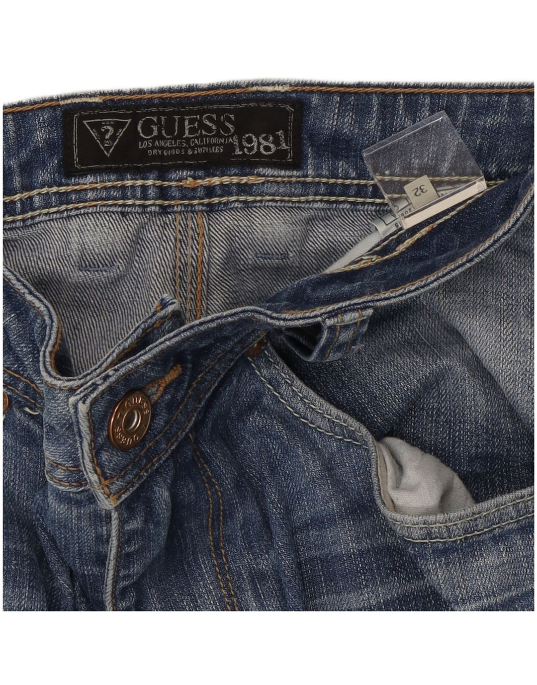 Guess Mens Straight Jeans W32 L29 Azul Algodão