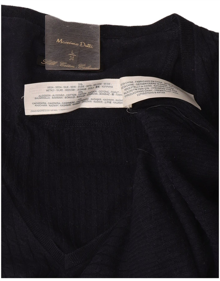Suéter feminino Massimo Dutti com decote em V Reino Unido 14 grande seda azul marinho