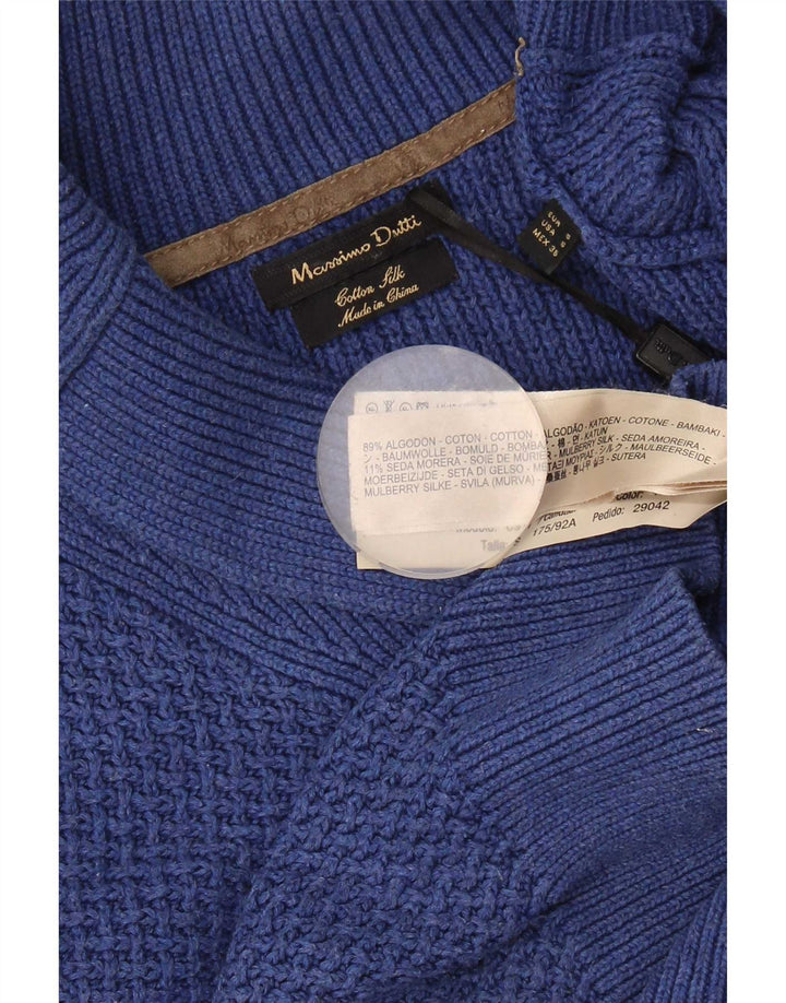 Suéter masculino Massimo Dutti com gola xale e algodão azul pequeno