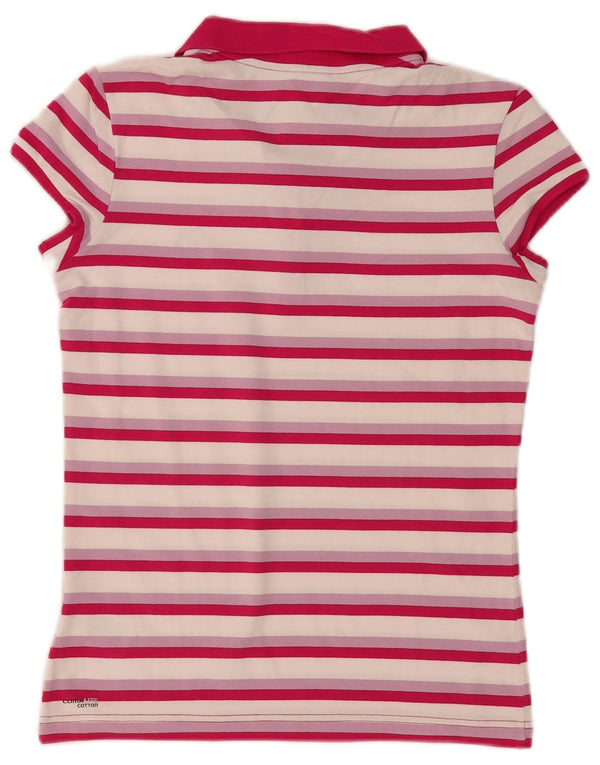 Adidas Womens Polo Shirt UK 12 Médio Rosa Listrado Algodão