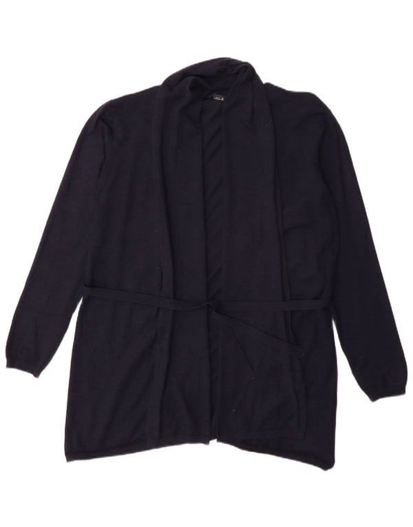Suéter cardigã feminino Zara Longline UK 18 XL azul marinho viscose