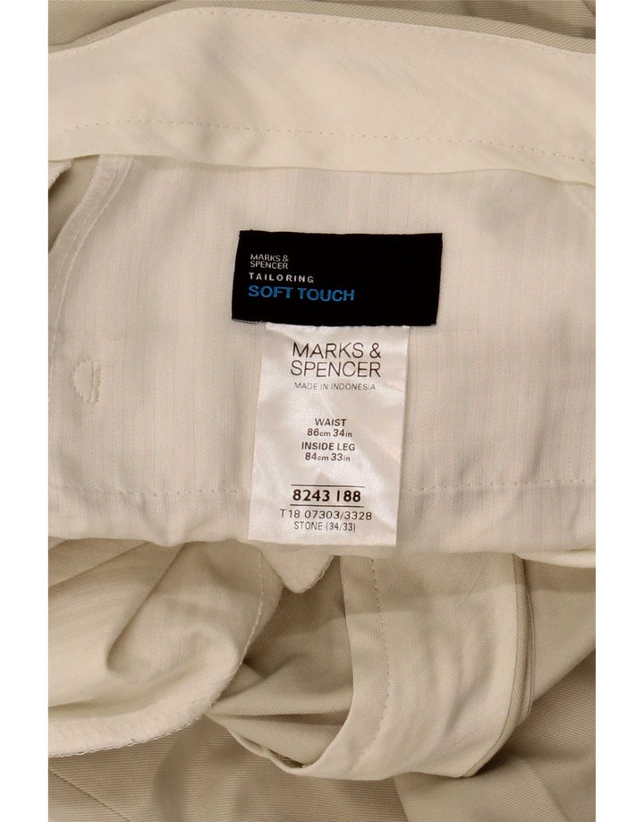 Calça chino reta masculina Marks & Spencer W34 L33 poliéster bege
