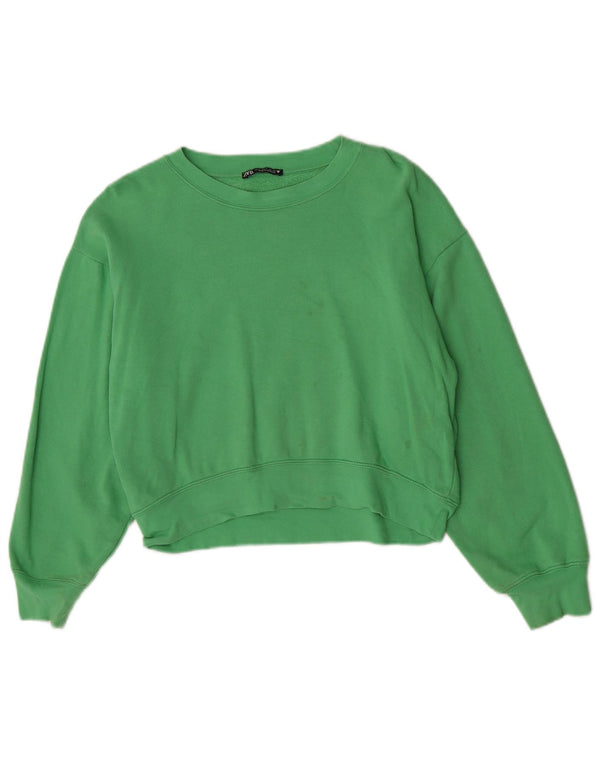 Zara Womens Crop Oversized Moletom Jumper Reino Unido 10 Pequeno Algodão Verde