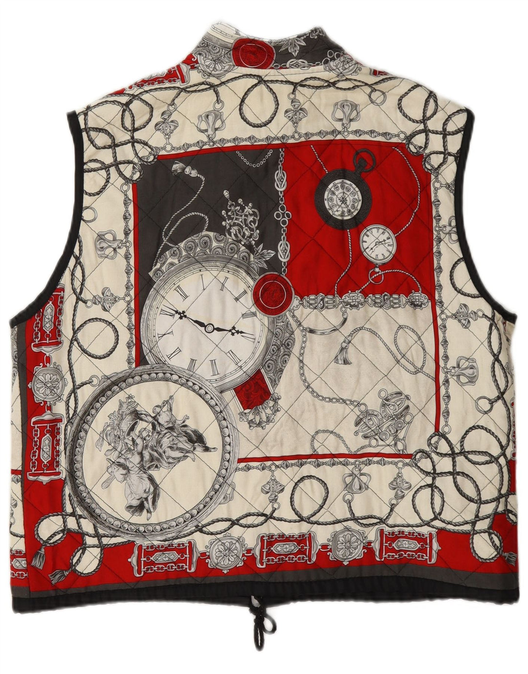 Colete acolchoado vintage feminino com padrão abstrato UK 14 grande multicolorido