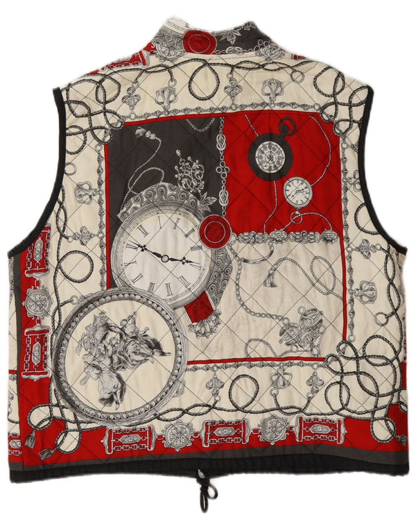 Colete acolchoado vintage feminino com padrão abstrato UK 14 grande multicolorido