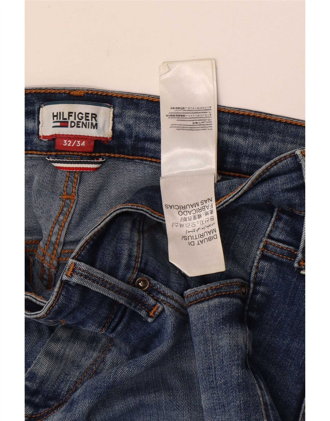 Tommy Hilfiger Masculino Slim Jeans W32 L34 Azul Algodão