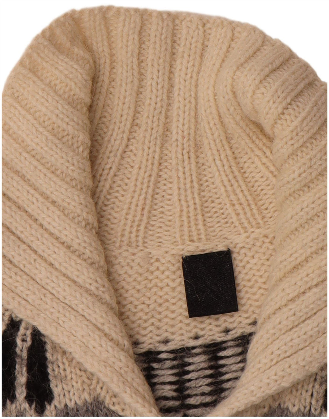 Suéter cardigã feminino vintage grande Reino Unido 18 XL preto Fair Isle