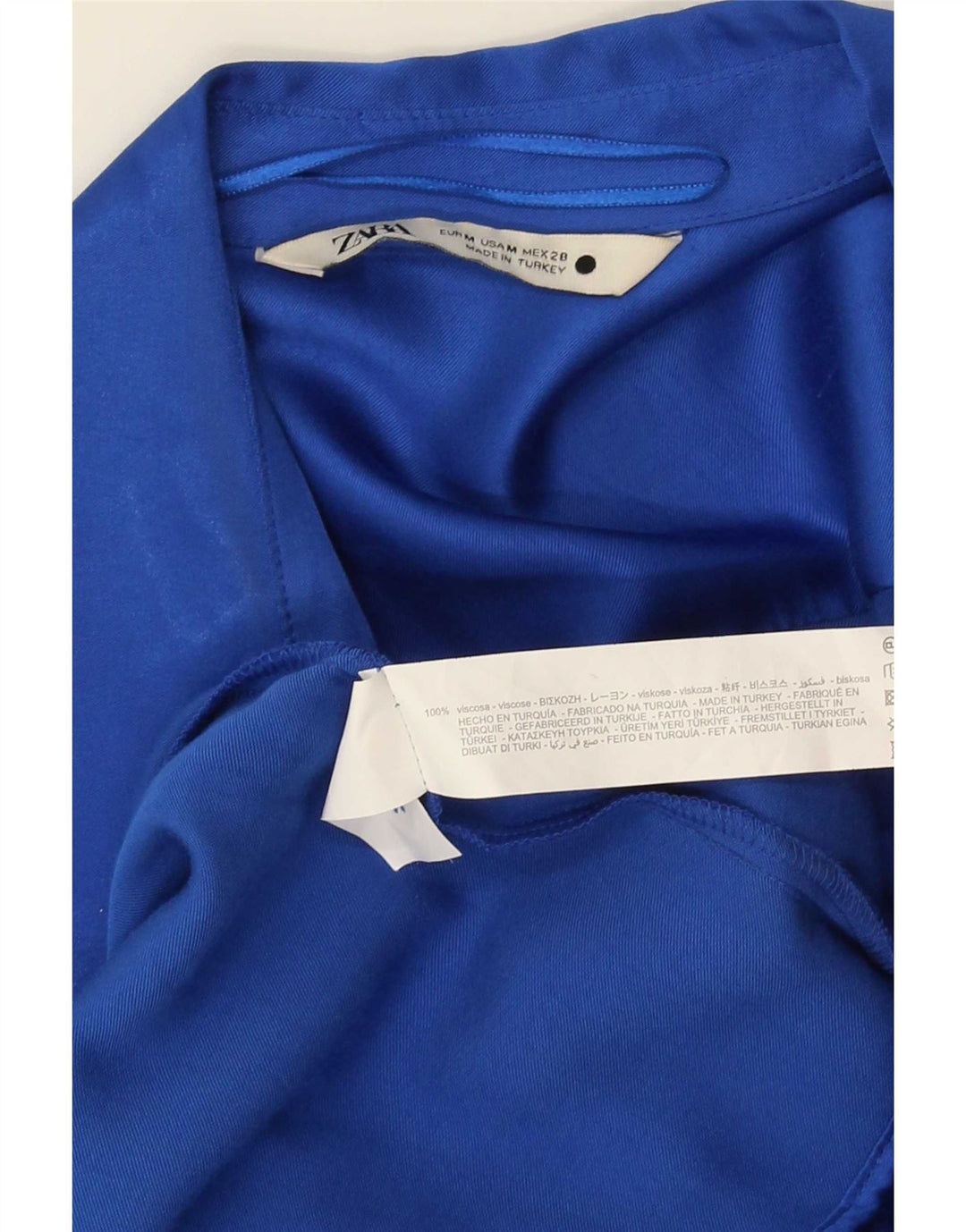 Vestido feminino de manga comprida Zara UK 14 viscose azul médio