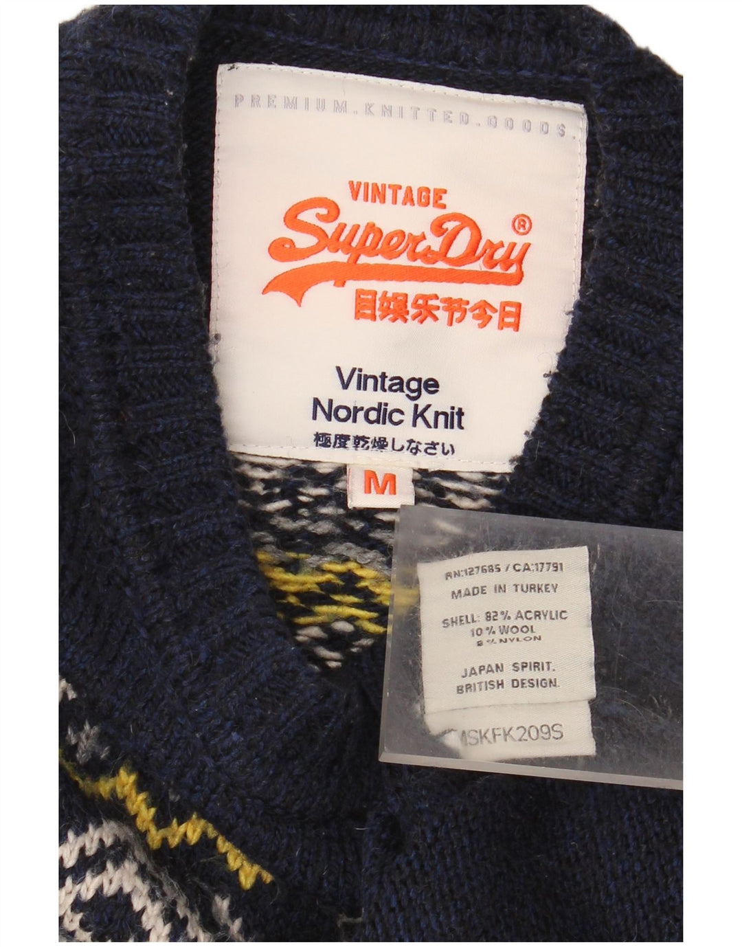 Suéter masculino Superdry com gola redonda, médio azul marinho Fair Isle acrílico