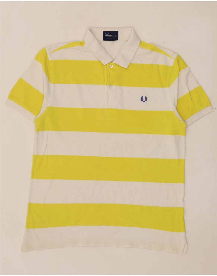 Camisa polo masculina Fred Perry grande algodão listrado amarelo