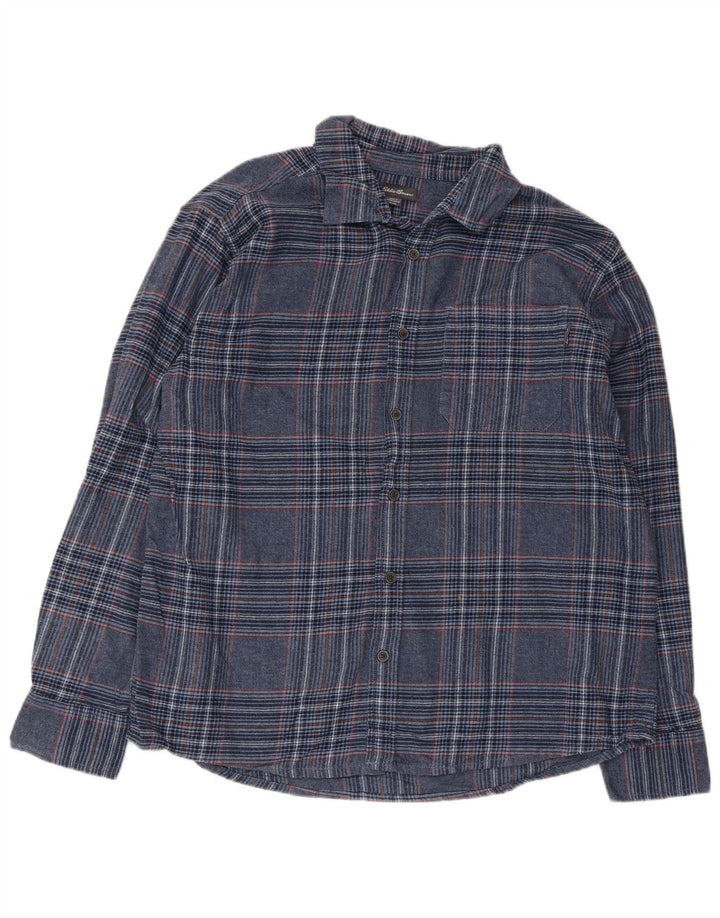 Camisa masculina de flanela Eddie Bauer XL azul xadrez algodão