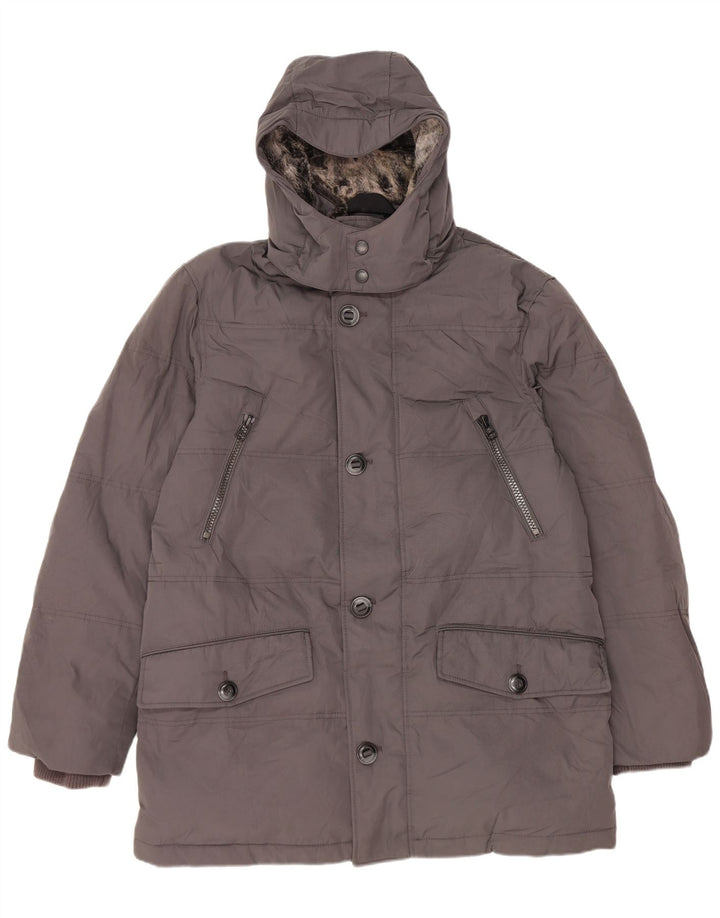 Jaqueta masculina acolchoada com capuz Marks & Spencer UK 40 poliéster cinza grande