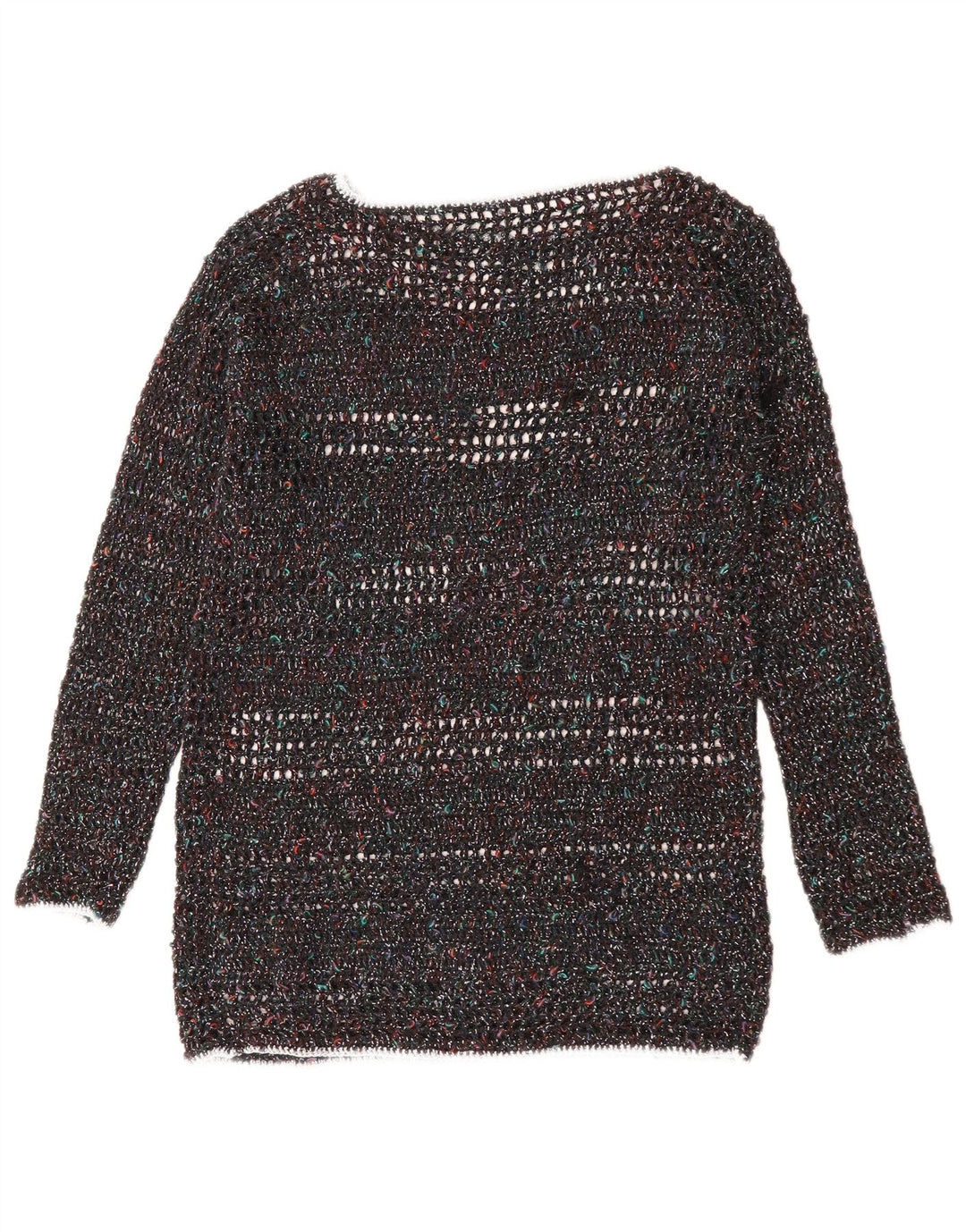 Suéter feminino VINTAGE com gola canoa UK 12 médio multicolorido manchado