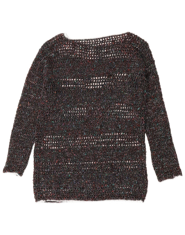 Suéter feminino VINTAGE com gola canoa UK 12 médio multicolorido manchado