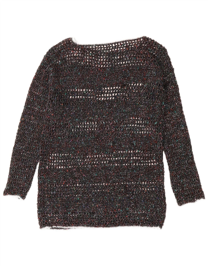 Suéter feminino VINTAGE com gola canoa UK 12 médio multicolorido manchado