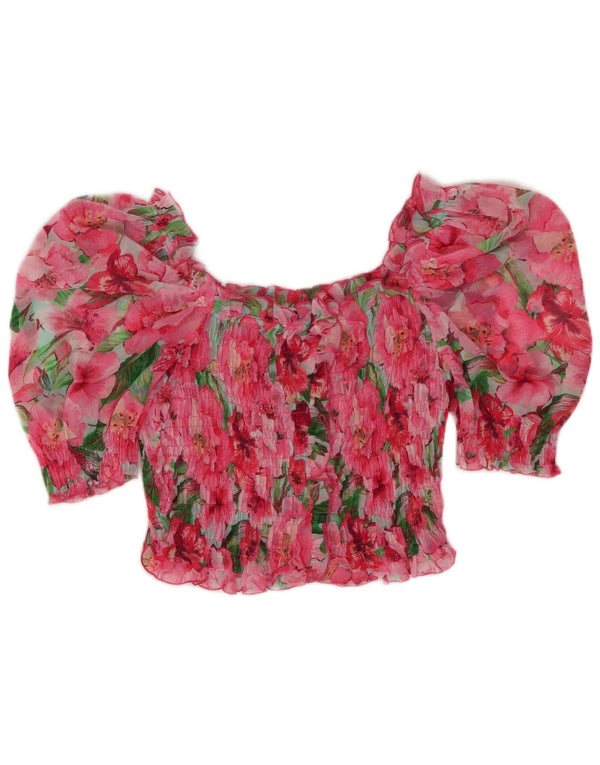 Blusa feminina Zara com ombro de fora, UK 8, pequeno, rosa, floral