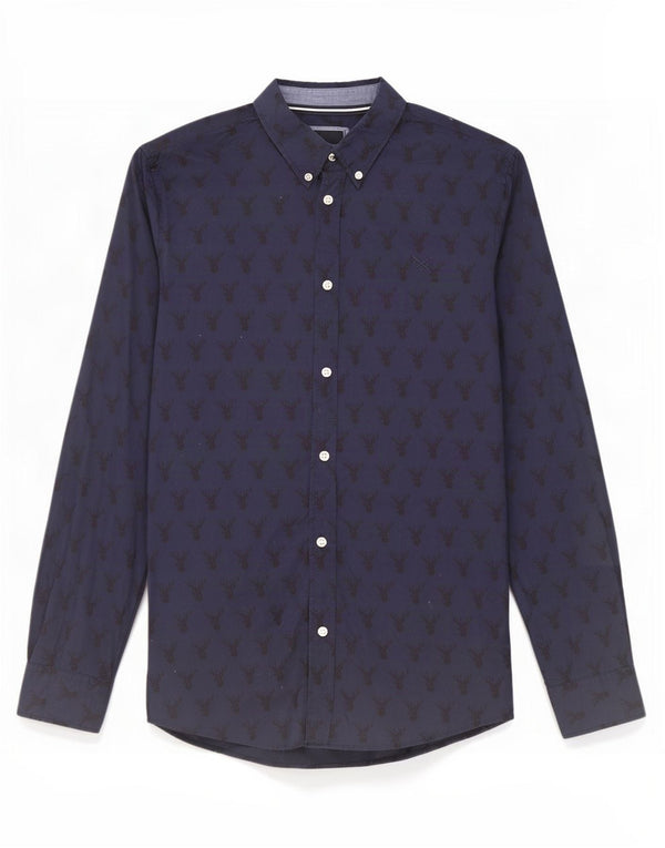 Crew Clothing Camisa masculina média azul marinho estampa animal algodão