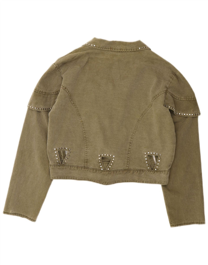 Jaqueta jeans feminina vintage EU 40 algodão verde médio
