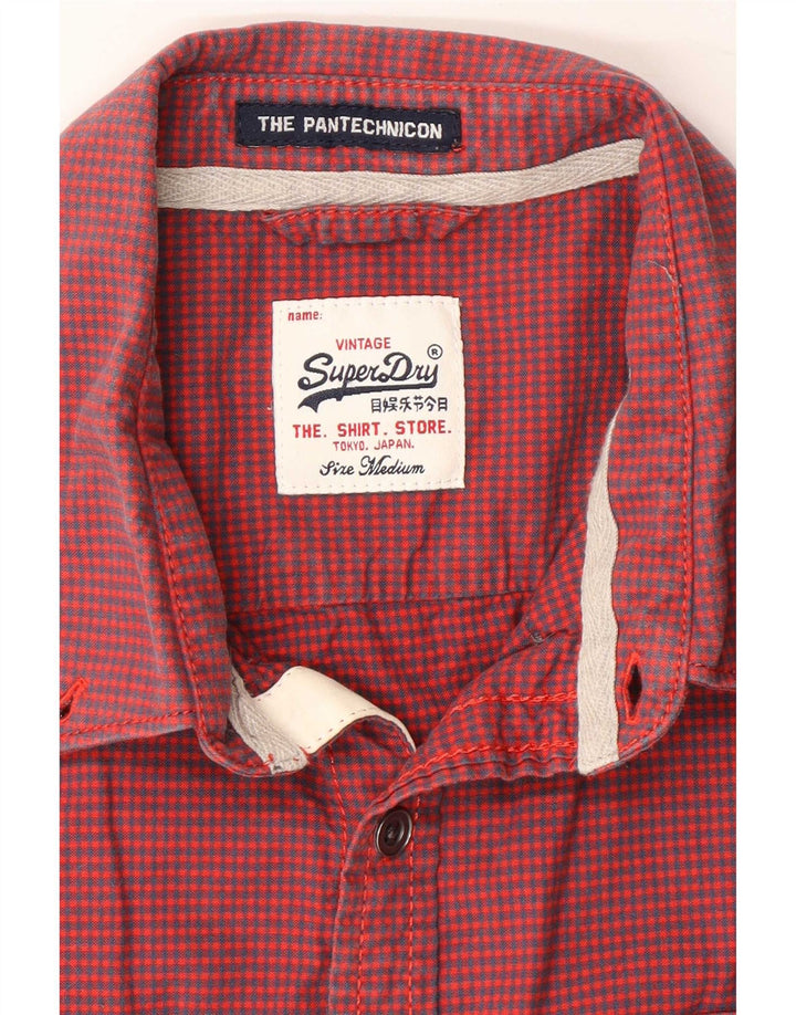 Camisa masculina vintage de manga curta Superdry Médio Algodão Gingham Vermelho