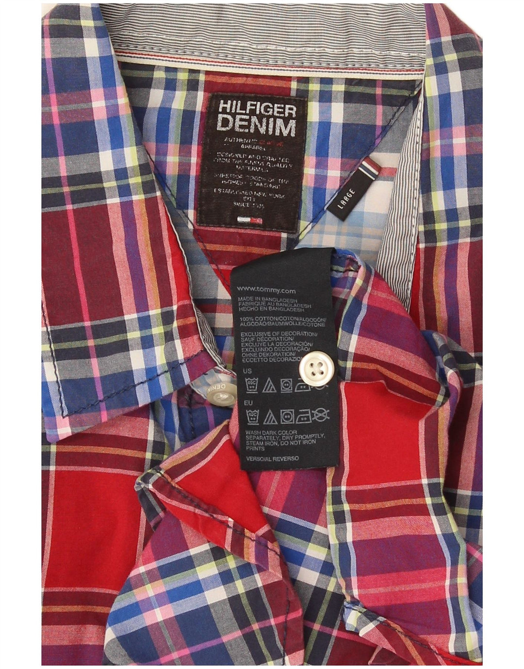 Camisa masculina Tommy Hilfiger grande xadrez vermelho algodão