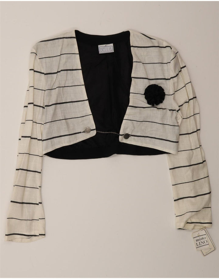 Bolero feminino vintage com peito duplo IT 44 listrado branco médio