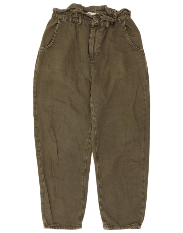 Calça jeans feminina Zara cintura alta cortada EU 30 médio W30 L25 algodão verde