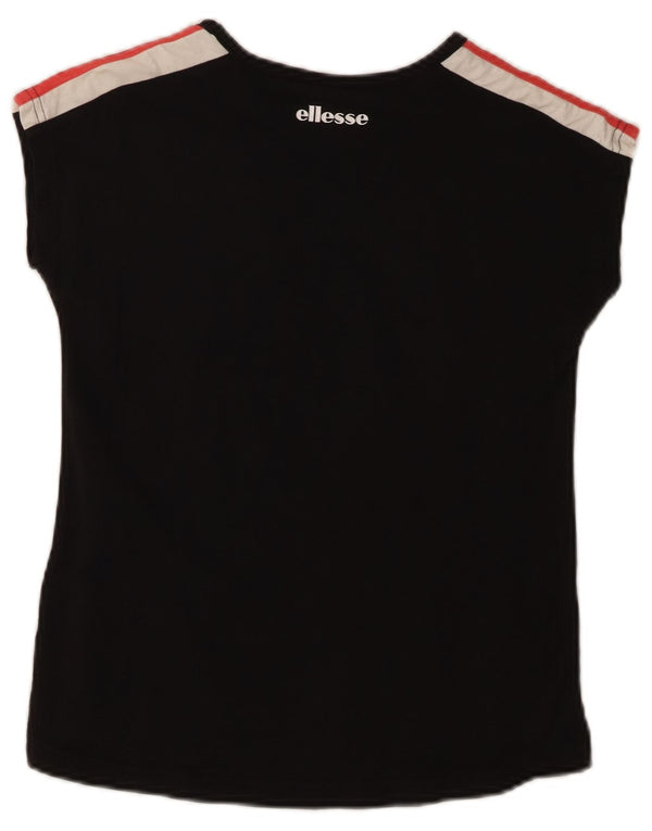 Ellesse Camiseta feminina gráfica top 13-14 anos preto colorblock algodão