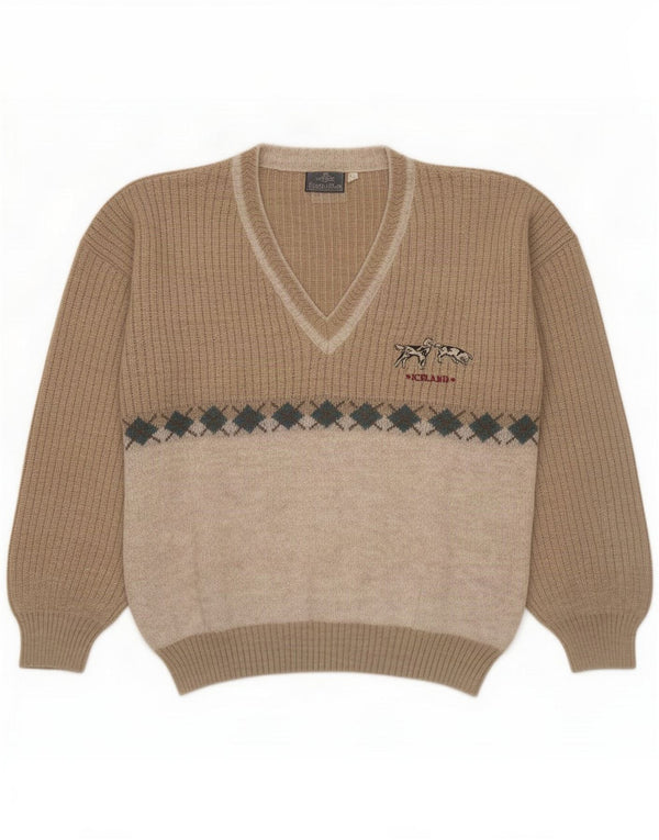 Daniele Blasi Suéter masculino com decote em V IT 50 Colourblock bege médio