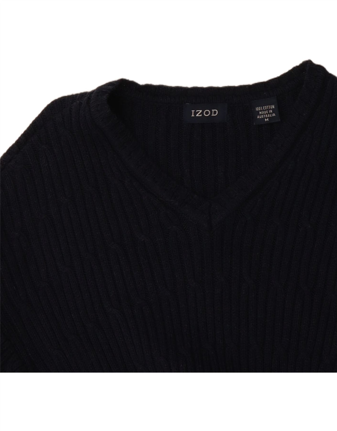 Suéter masculino IZOD com decote em V, algodão azul marinho médio