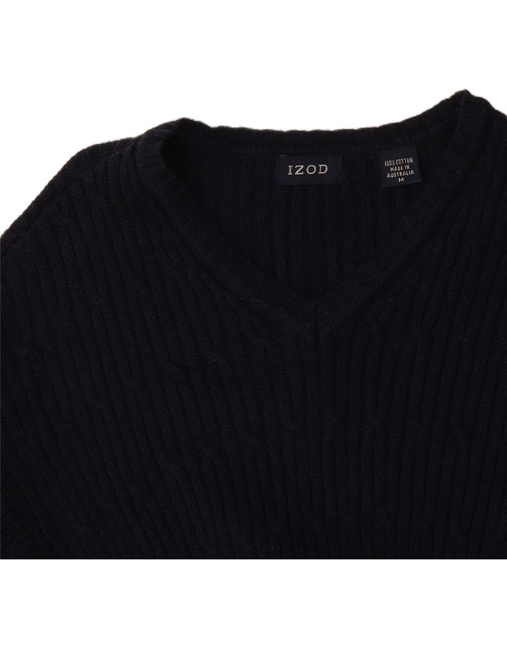 Suéter masculino IZOD com decote em V, algodão azul marinho médio