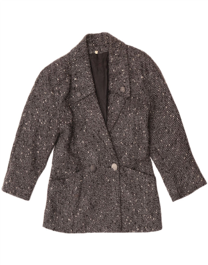 Jaqueta blazer feminina vintage com peito duplo UE 42 grande lã manchada preta