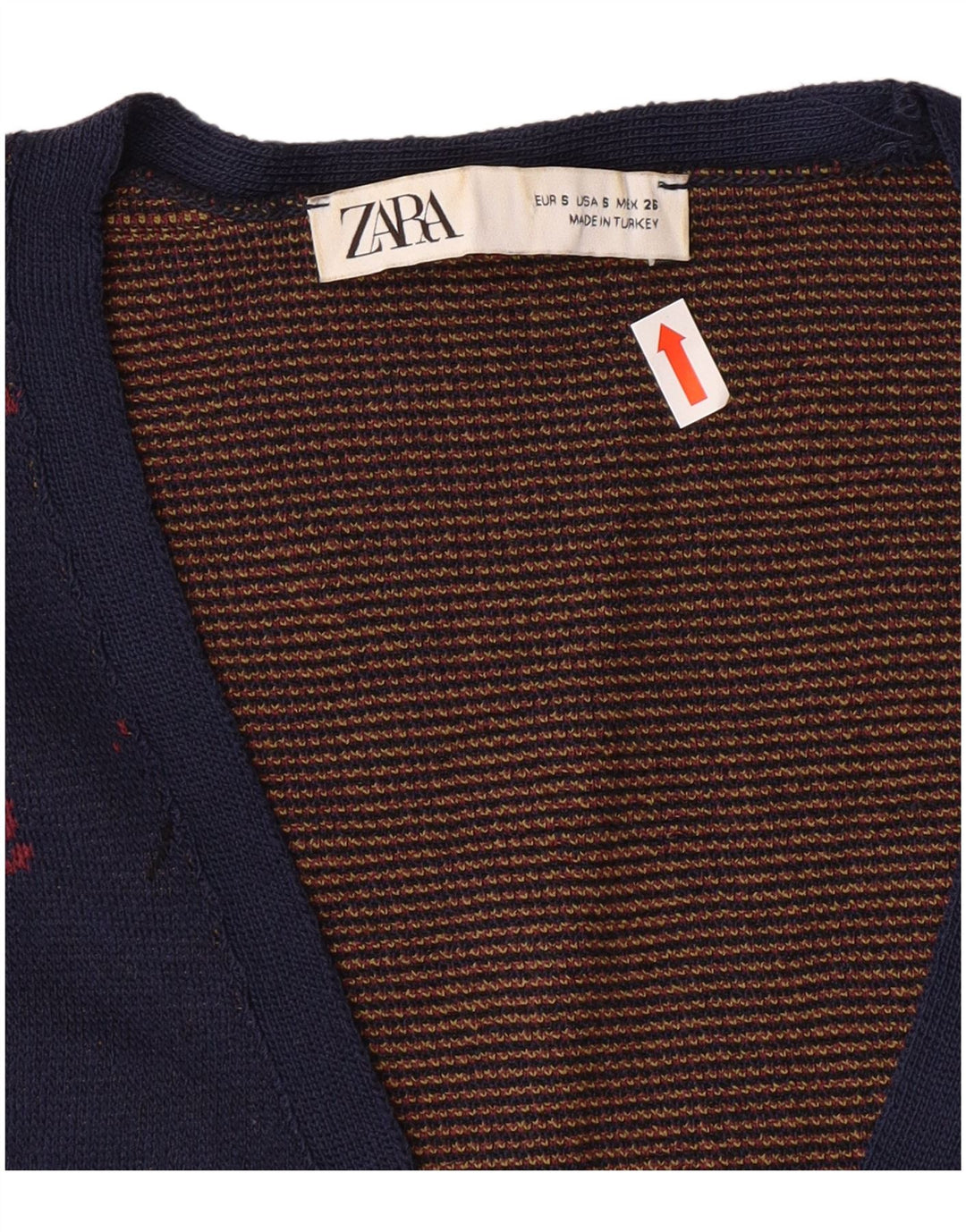 Suéter cardigã feminino ZARA Reino Unido 10 pequeno azul marinho floral poliamida