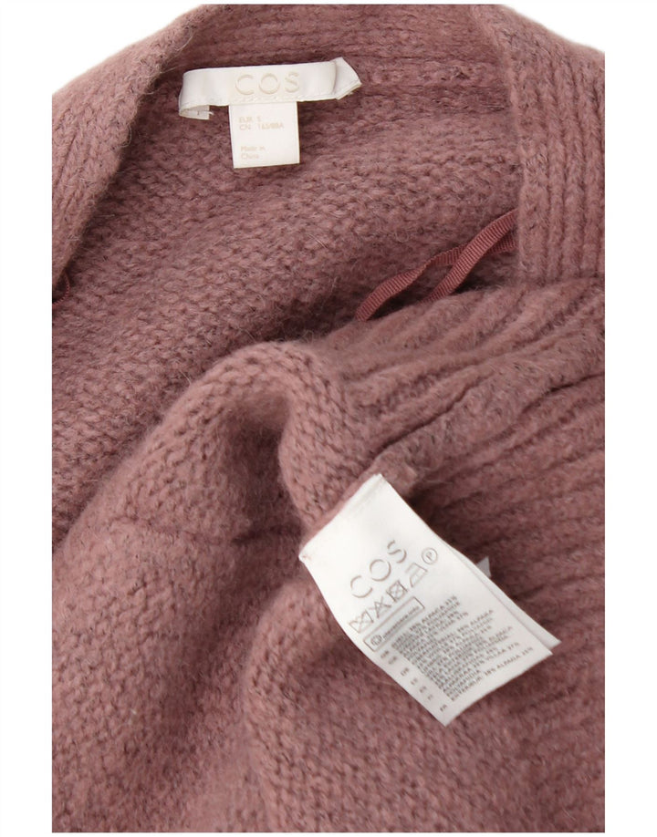 Suéter cardigã feminino grande Cos UK 10 lã de alpaca rosa pequena