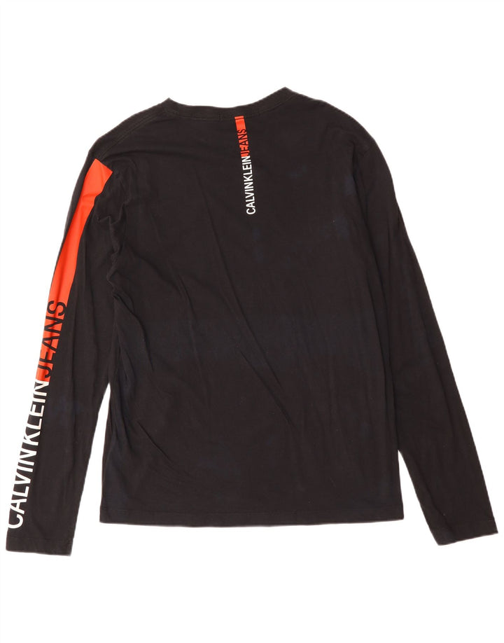 Calvin Klein Jeans masculino gráfico top manga comprida grande algodão preto